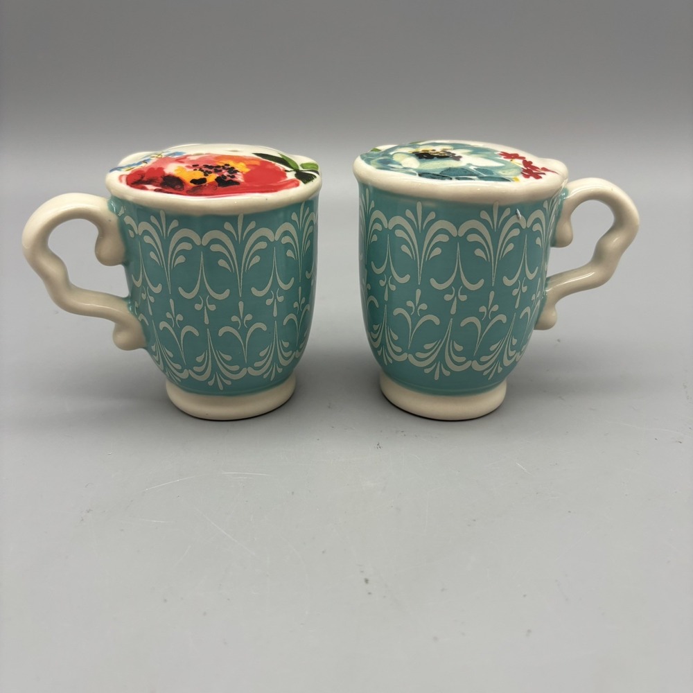 Pioneer Woman Melody Teacup Salt & Pepper Shakers Set of 2 Floral Blue